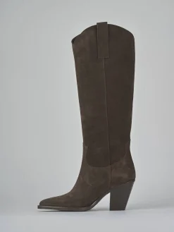 Outlet Stivali tacco 8cm camoscio testa Donna Stivali Tacco Alto