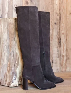 Online Stivali tacco 9cm camoscio testa Donna Stivali Tacco Alto