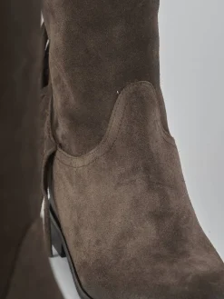 Online Stivali tacco 1cm camoscio testa Donna Stivali Tacco Basso