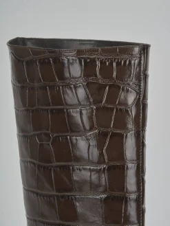 Clearance Stivali tacco 7cm cocco testa Donna Stivali Tacco Alto