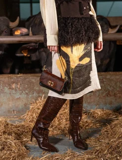 Clearance Stivali tacco 7cm cocco testa Donna Stivali Tacco Alto