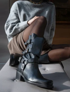 Clearance Stivali tacco 4cm pelle Donna Stivali Tacco Basso