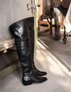 Outlet Stivali tacco 2cm pelle Donna Stivali Tacco Basso