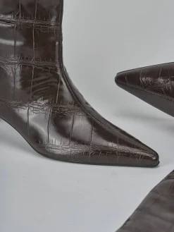 Stivali tacco 4cm pelle sostenibile testa Donna Stivali Tacco Basso