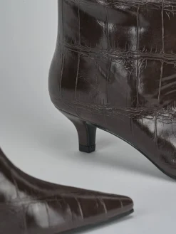 Stivali tacco 4cm pelle sostenibile testa Donna Stivali Tacco Basso