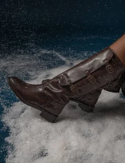 New Stivali tacco 3cm pelle testa Donna Stivali Tacco Basso