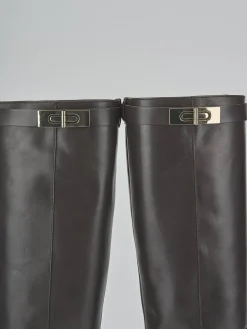 Sale Stivali tacco 2cm pelle testa Donna Stivali Tacco Basso