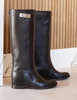 Sale Stivali tacco 2cm pelle testa Donna Stivali Tacco Basso