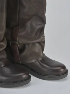 Sale Stivali tacco 3cm pelle testa Donna Stivali Tacco Basso